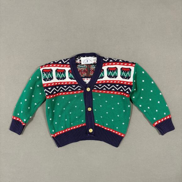Kitestrings Holiday Cardigan Sweater Size 3T Green Kids Gold Button Details - Picture 1 of 11